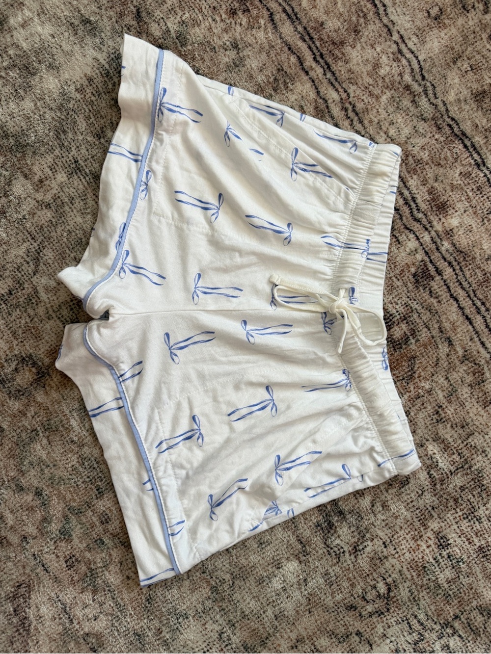 Target White Lounge Shorts with Blue Bow Print